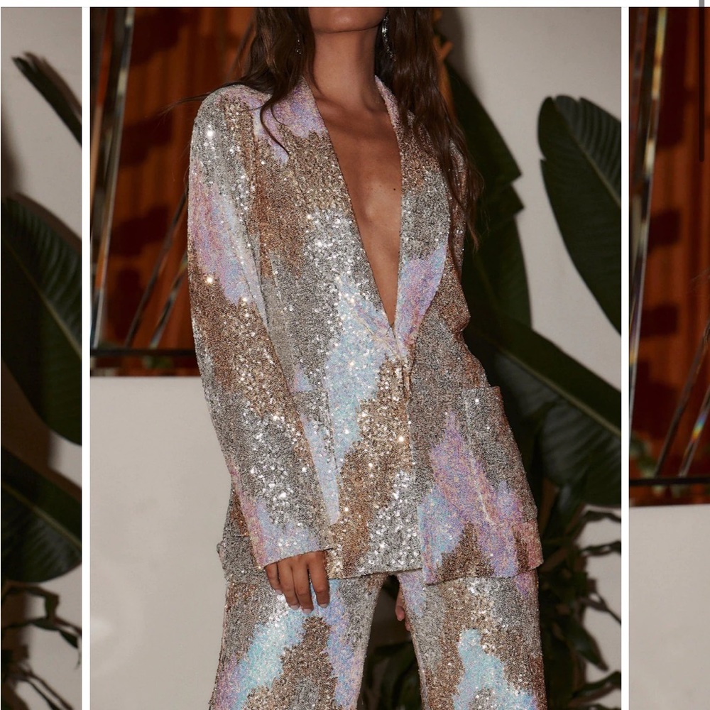 12th Tribe GENEVIEVE IVORY MULTI SEQUIN BLAZER side M